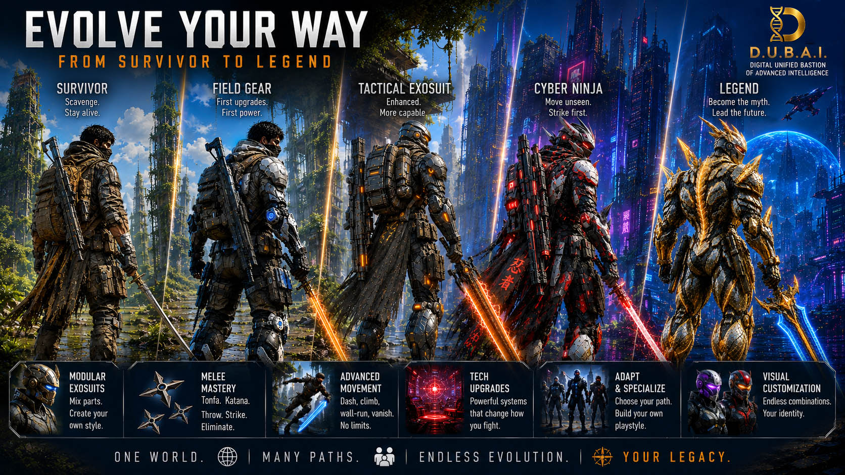 Player progression and exosuit evolution